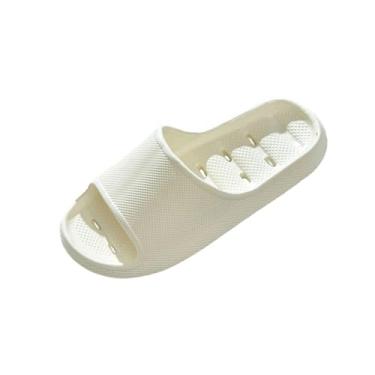 Imagem de Chinelos femininos aconchegantes para banheiro, chinelos leves e macios com sola grossa, Branco, 35