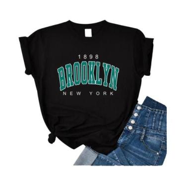 Imagem de Camisetas Vintage Oversize Femininas De Brooklyn Nova York, Manga Curt