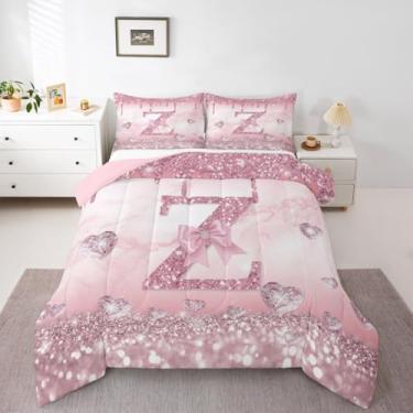 Imagem de Erosebridal Conjunto de edredom com monograma, alfabeto Z, laço rosa, tamanho solteiro, moda com letra inicial para crianças, meninas, adolescentes, mulheres, princesas, meninas, decoração de quarto