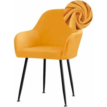 Imagem de Capas elásticas de veludo para cadeiras de jantar, com encosto curvo e apoio de braço. Capa removível para cadeira giratória de sala de jantar ou casamento.