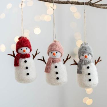 Imagem de FZBNSRKO 3 peças de enfeites de boneco de neve de Natal pingente de boneco de neve rústico enfeite de árvore de Natal para presentes decoração de guirlanda de férias de inverno