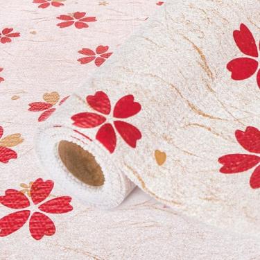 Imagem de FIFTY FEET Forro de prateleira não adesivo de 46 x 243 cm para armários e gavetas de cozinha, forro de armário de PVC antiderrapante lavável (floral vermelho) (4 rolos)
