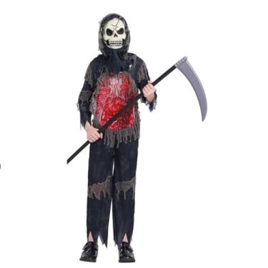 Imagem de SZRXKJ Kids Black and Red Halloween Grim Reaper Costume with Scythe (Black, M)