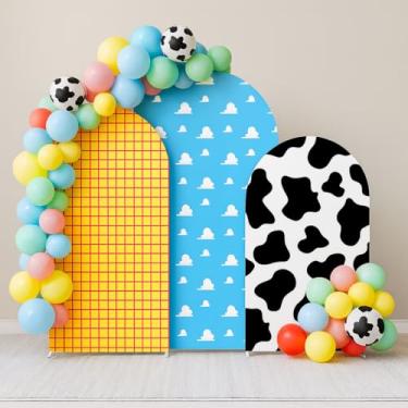Imagem de 3 peças de desenho animado céu nuvens arco capa de fundo chá de bebê elastano capas de arco para meninos meninas banquetes de aniversário cerimônia de casamento decoração de festa (vaca, conjunto de 3