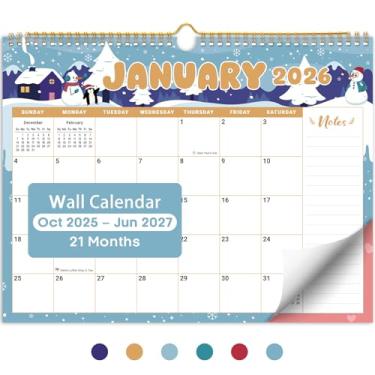 Imagem de Calendário 2025-2026, calendário de 21 meses de outubro de 2025 a junho de 2027, 29 cm x 37 cm, calendário mensal de parede com encadernação em espiral, perfeito para casa ou escritório, festival de