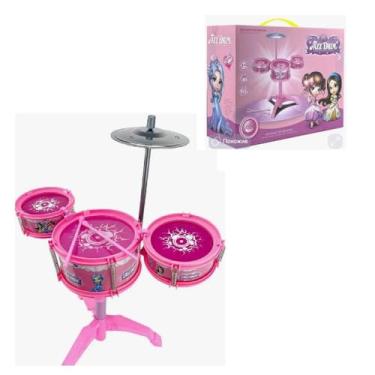 Imagem de Bateria Infantil Rosa 3 Tambores Musical Rock Girl