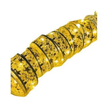 Imagem de Laço De Natal Dourado Com Luzes De Fada Para Decoração De Casa, Festa,