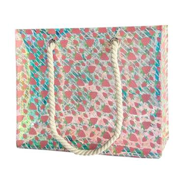 Imagem de TotePrint Sacola transparente com alças de corda, 40 x 10 x 30 cm à prova d'água de PVC à prova de areia para shows, Morango, 15.75*11.81*3.94INCH, Transparente + margarida