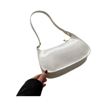 Imagem de Bolsa de mão pequena de couro elegante suave cor sólida bolsa de ombro feminina moderna luxuosa bolsa de ombro feminina (branca)