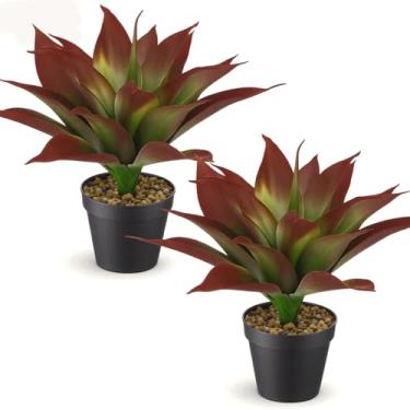 Imagem de Maysing 2 conjuntos de plantas grandes de 39,9 cm de Aloe suculentas artificiais em vaso, plantas de agave falsas de toque real, vegetação realista, decoração em vasos para decoração de festas de
