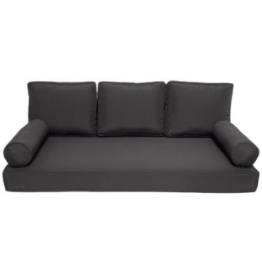 Imagem de FSJITF Sofá-cama solteiro de pátio, à prova d'água e resistente ao desbotamento, capa para colchão de rede de madeira ao ar livre + 3 capas de almofada de reforço traseiro (conjunto de 6 peças)