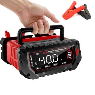 Imagem de WARMFORWEL P40 40A Carregador de Bateria Carro Inteligente, 6V/12V/24V Pulse para Lítio/LiFePO4/AGM/Chumbo, com Tela LCD e Controle Temperatura para Caminhão Moto