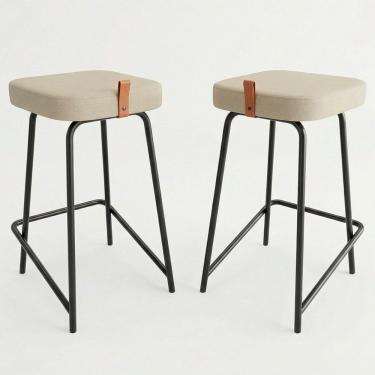 Imagem de Kit 02 Banquetas Médias Para Cozinha Vik Estofada Linho Bege - Desk Design