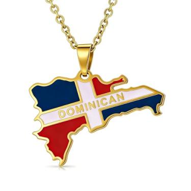 Imagem de Fusamk Colar feminino com mapa dominicano, moda em aço inoxidável, banhado a ouro, pingente country com corrente em forma de O, Metal, Sem Pedra Preciosa