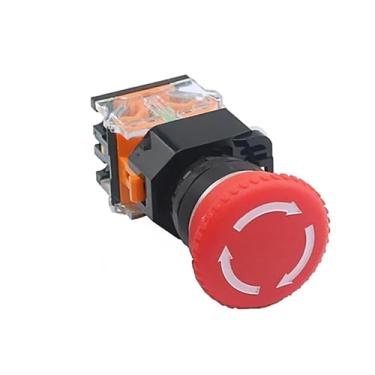 Imagem de LA38-11ZS Botão de interruptor de parada de emergência de 22 mm cabeça de cogumelo botão de travamento automático parada de falha de energia de emergência 1NO 1NO / 2NC(LA38-11ZS, 1NO 1NC)