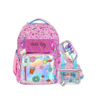 Imagem de Kit Hello Kitty Metallic Mochila Costas + Lancheira + Estojo - Xeryus