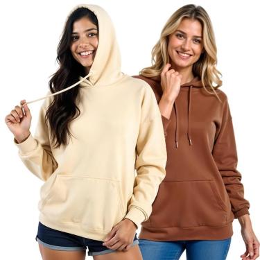 Imagem de Kit 2 Moletom Feminino Blusao Casaco Canguru Com Capuz-Feminino