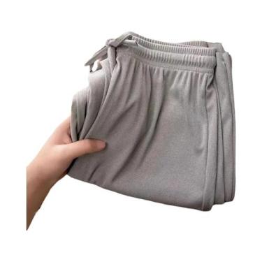 Imagem de Calças Femininas De Cintura Alta Em Seda Gelada Macia, Perna Larga, So