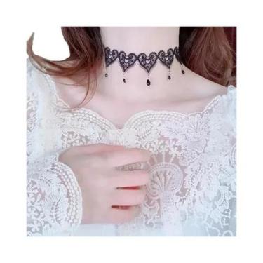 Imagem de Colar Choker Vintage De Veludo Rosa Com Franjas, Acessório De Moda Gót
