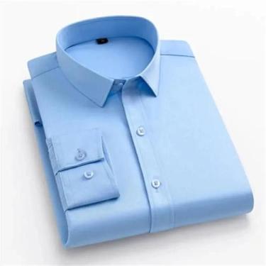 Imagem de Camisa Social Masculina Slim Fit Azul Marinho De Manga Longa Casual Pa