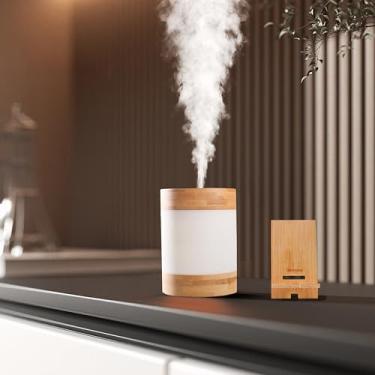 Imagem de Umidificador portátil e difusor de aroma com suporte para telefone, névoa fria ultrassônica de 400 ml, alimentado por USB-C, operação silenciosa, luz noturna de LED dupla, desligamento automático