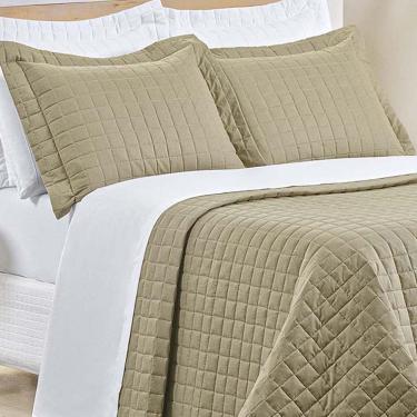 Imagem de Kit Cobre Leito Colcha Eden Casal 3 Peças Percal 150 Fios 100% Algodão - Cáqui