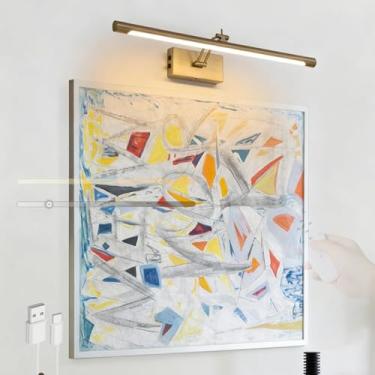 Imagem de GZZBMY Luz de espelho LED Lâmpadas de parede com controle remoto Iluminação de parede regulável Rotação Sem fios Iluminação de imagem Arandela para sala de estar quarto penteadeira banheiro (cobre, 40