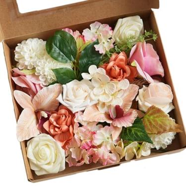 Imagem de Conjunto de flores artificiais rosa – orquídea de rosas de seda para buquês de casamento, arranjos de flores de noiva faça você mesmo, centros de mesa de casamento para recepções, decoração de bolos
