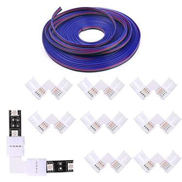 Imagem de ENQIMAOYI Conector de fita LED RGB de 4 pinos tipo L de 10 mm, cabo de extensão de faixa de LED de 5 m para fita de luz LED RGB 5050 3528, com conexão rápida de fio, 22-20 AWG