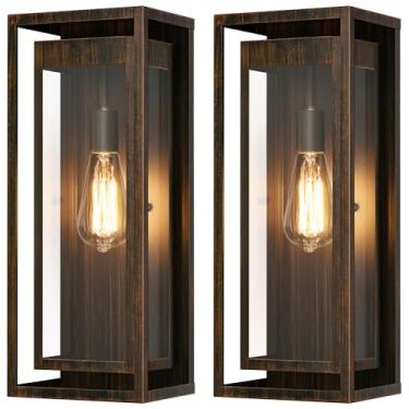 Imagem de Slypadan Luzes de parede externas de 48 cm, pacote com 2 lâmpadas de arandela antigas de tamanho grande com sombra de vidro transparente, luminária externa de varanda à prova d'água para porta da