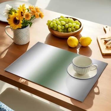 Imagem de Jogo americano conjunto de 2, tapete de mesa antiderrapante ombré, à prova de calor, verde sálvia, branco, cinza, tapete de mesa, minimalista, listrado, colorido, lavável, para cozinha, jantar