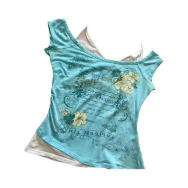 Imagem de Camiseta Verde Y2K Punk Para Mulheres, Top Casual Vintage Doce E Sexy 