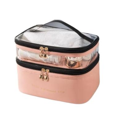 Imagem de Necessaire Camada Divisória Dupla Organizador Cosmetico Transparente A Prova de Água Portátil Viagen Grande Capacidade(Preto,1 KIT)