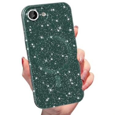 Imagem de MINSCOSE Capa magnética para iPhone 16E compatível com Magsafe, linda capa feminina brilhante brilhante brilhante super vibrante com proteção de câmera fina para mulheres meninas - verde pinho
