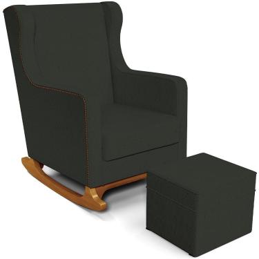 Imagem de Poltrona De Amamentação Com Balanço E Puff Mavie L02 Linho Verde Musgo - Lyam Decor