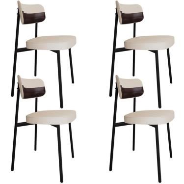 Imagem de Kit 04 Cadeiras Estofada Para Sala De Jantar Astrid Preto C01 Linho Palha Courino Café - Lyam Decor