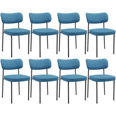 Imagem de Kit 08 Cadeiras Estofadas Para Sala De Jantar Melina L02 Linho Azul - Lyam Decor