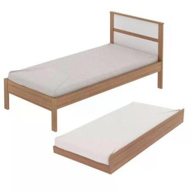 Imagem de Cama Solteiro Com Auxiliar Cm8004 Cm8008 Qt7 Amendoa Branco Tecno Mobi