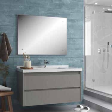 Imagem de Conjunto Gabinete para Banheiro com Espelheira 82cm Enseada Cimento