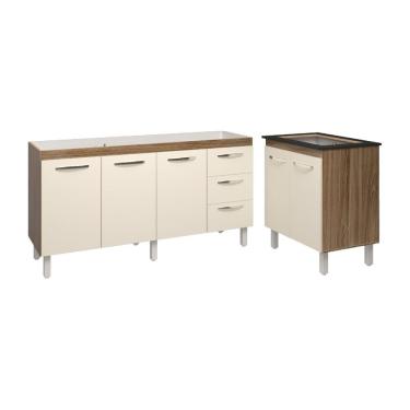 Imagem de Armário Cozinha Balcão Gabinete de Pia 160 cm Estela e Balcão Fran para Fogão Cooktop 4 Bocas Savana Off White