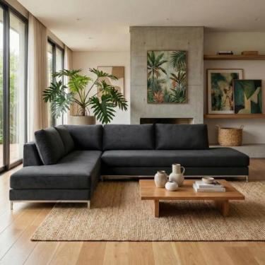 Imagem de Sofá de Canto 5 Lugares com Chaise Lado Esquerdo em Veludo Preto 293x2