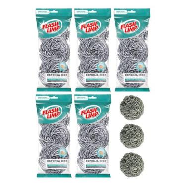 Imagem de Esponja Palha De Aço Inox Para Limpeza Pesada - 15 Esponjas - FLASH LI