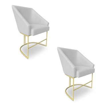 Imagem de Kit 2 Poltronas Luxo Alana Bouclê Base Ferro Dourado - Pallazio Cor Cinza