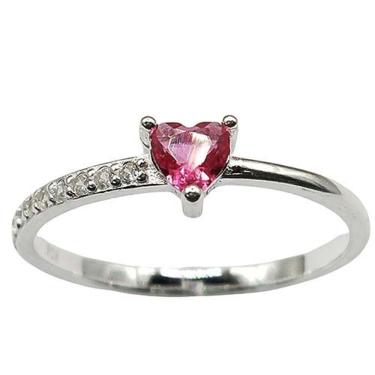 Imagem de Anel Solitario Cravejado Coração Vermelho Prata 925
