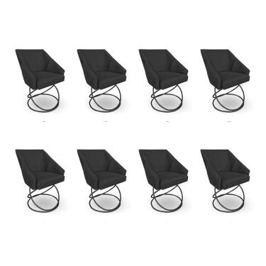Imagem de Kit 8 Poltronas Luxo Alana Suede Base Luxo Preto - Pallazio Cor Preto