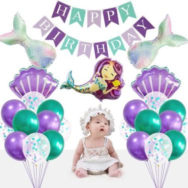 Imagem de Kit de balão, festa de 10 anos da sereia, 27 peças de papel alumínio d