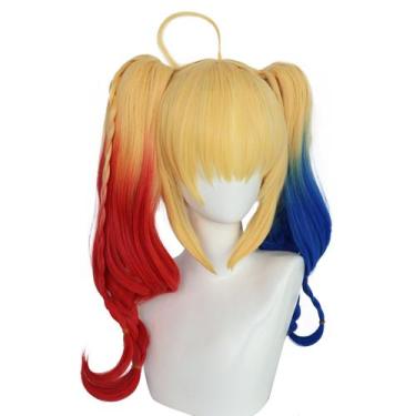 Imagem de Peruca de cosplay Harleys Quinns, fantasia de anime, cabelo sintético,