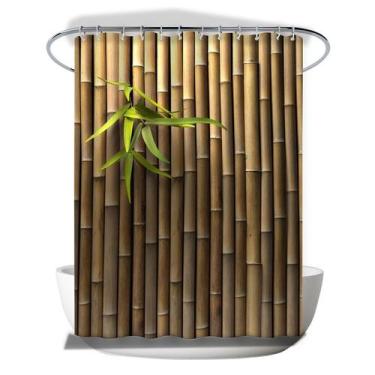 Imagem de Cortina de chuveiro de bambu natural de poliéster impermeável 180x200c