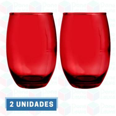 Imagem de 2 Copo de Vidro Bellagio 450ML Vermelho Redondo Bebidas Suco - PRATICA