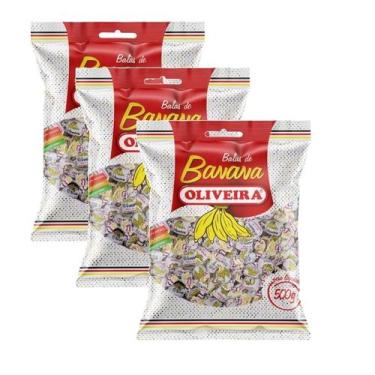 Imagem de Kit 3 Balas Mastigável De Banana Oliveira 500g